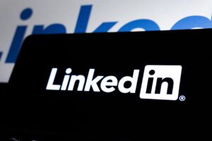 Linkedin logo displayed on a black screen