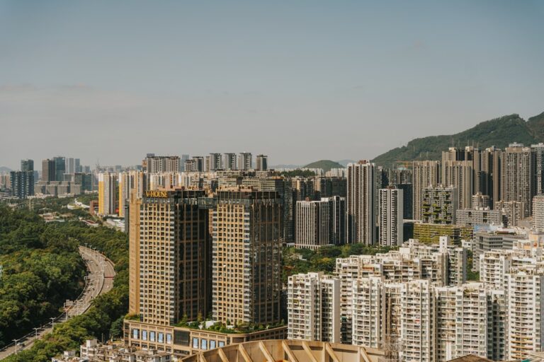 A view of a large city with tall buildings