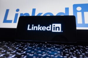 Linkedin logo displayed on a smartphone screen.