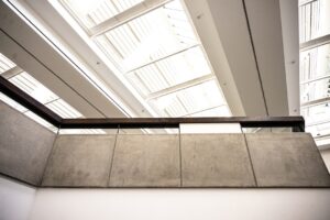 Modern interior with concrete and glass elements