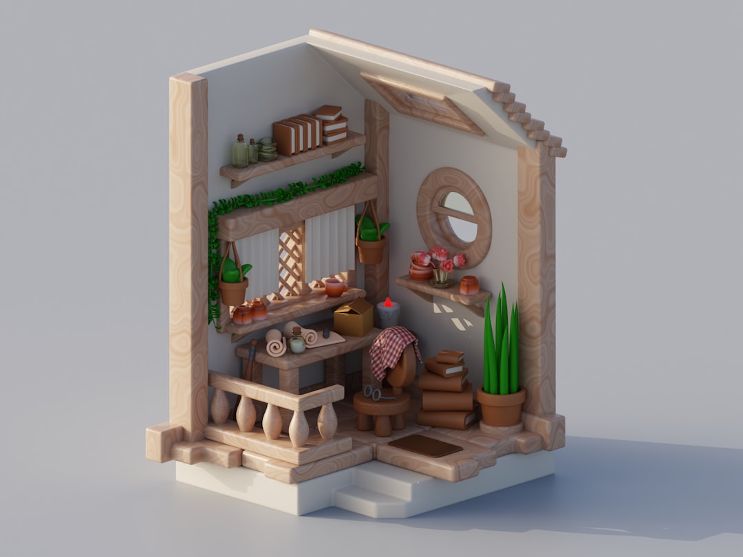 Cozy miniature room with books and plants