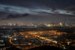 a cityscape at night