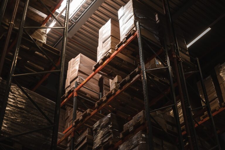 A large stack of boxes in a warehouse