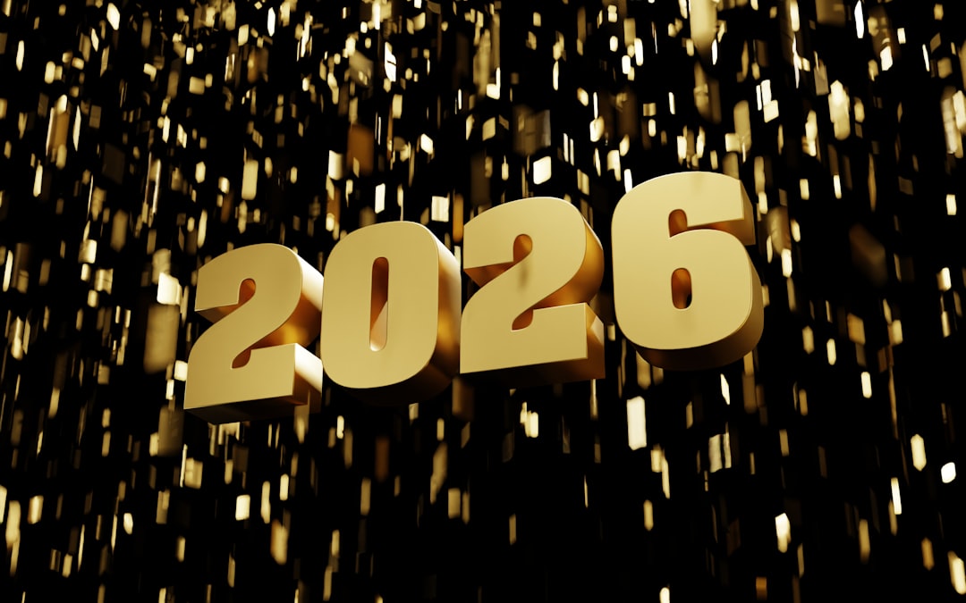 Golden 2026 numerals with falling confetti