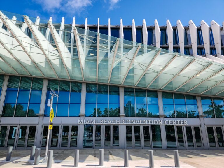 A large building with a large glass front