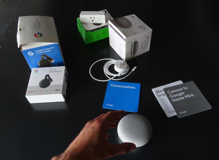 several Google device boxes