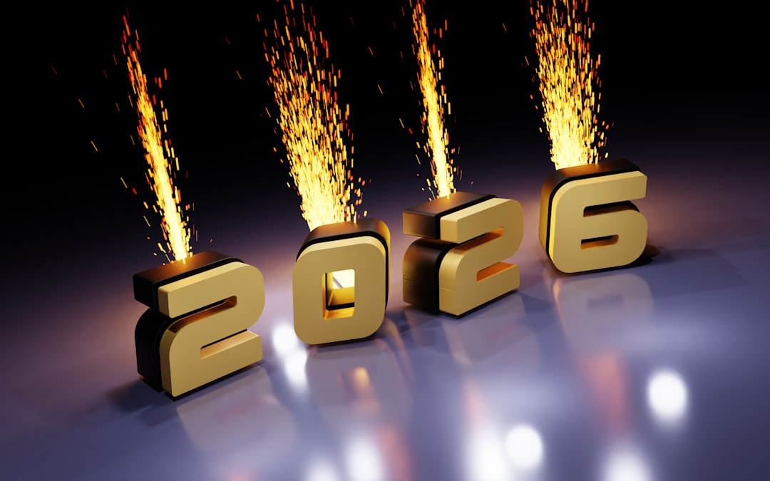 Golden 2026 numbers with fireworks erupting