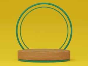 a wooden base with a green ring around it